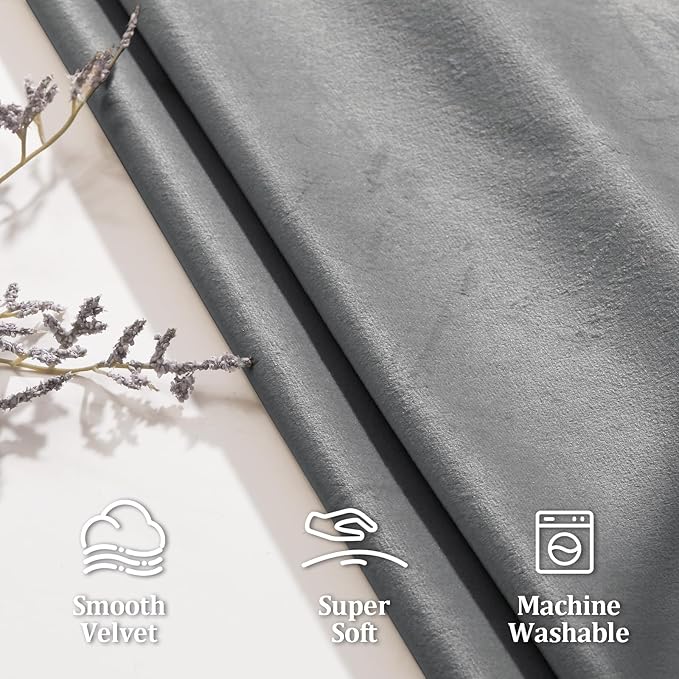 JIUZHEN Grey Velvet Curtains 72 inches Blackout Curtains