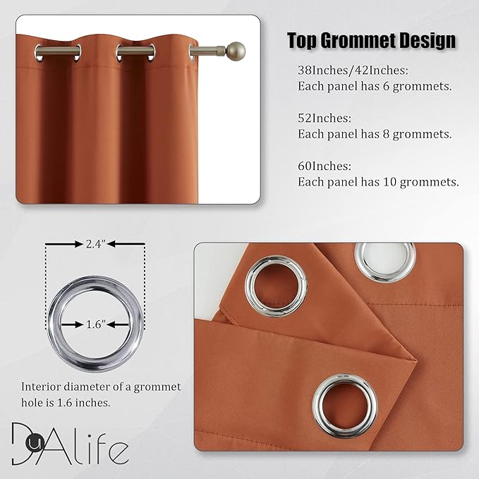 DUALIFE Rust Blackout Curtain for Living Room 108 Inches Long Burnt Orange
