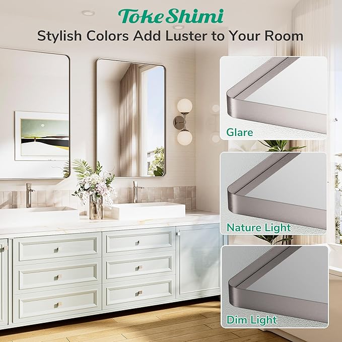 TokeShimi 16x20 Brushed Nickel Bathroom Mirror, Vanity Mirror Bathroom Wall