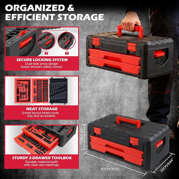 Premium 132-Piece Mechanics Tool Set, SAE/Metric 1/4" & 3/8" Drive Socket Set