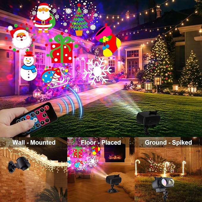 2025 Upgrade Christmas Halloween Projector Lights Outdoor Decorations, COOLWUFAN Holiday Projector Lights with Remote and 20 HD Effects(3D Ocean Wave) for Xmas Halloween Party Yard Decor