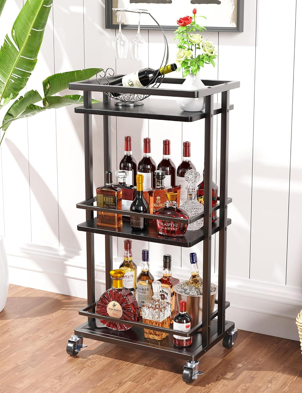 OKZEST 3-Tier Bar Cart for Home, Mini Rolling Liquor Cabinet & Serving Cart