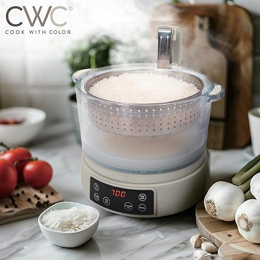 COOK WITH COLOR 3L Glass Mini Low Carb Rice Cooker – Holds 2 Cups Raw/Makes 6