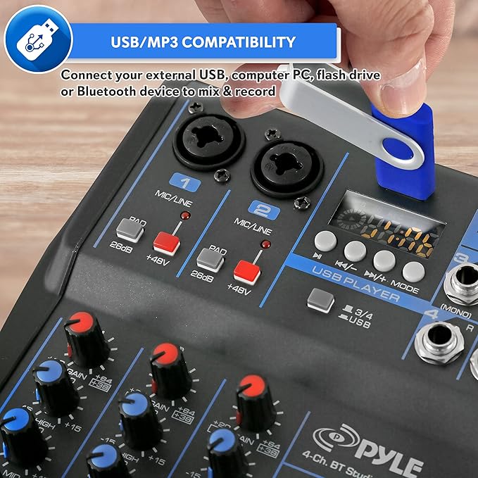 Pyle Professional 4 Channel Audio Mixer