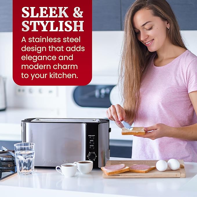 Elite Gourmet ECT3200 2-Slice, 1 Long Slot, Slim Toaster, 6 Toast Settings