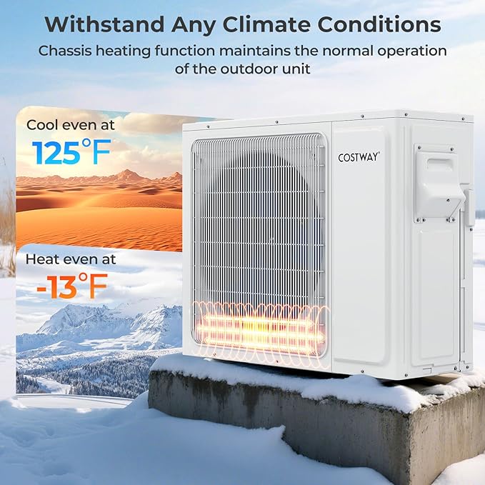 COSTWAY 18k Dual 2 Zone Mini Split Air Conditioner, 22 SEER2 7000 BTU+ 7000 BTU