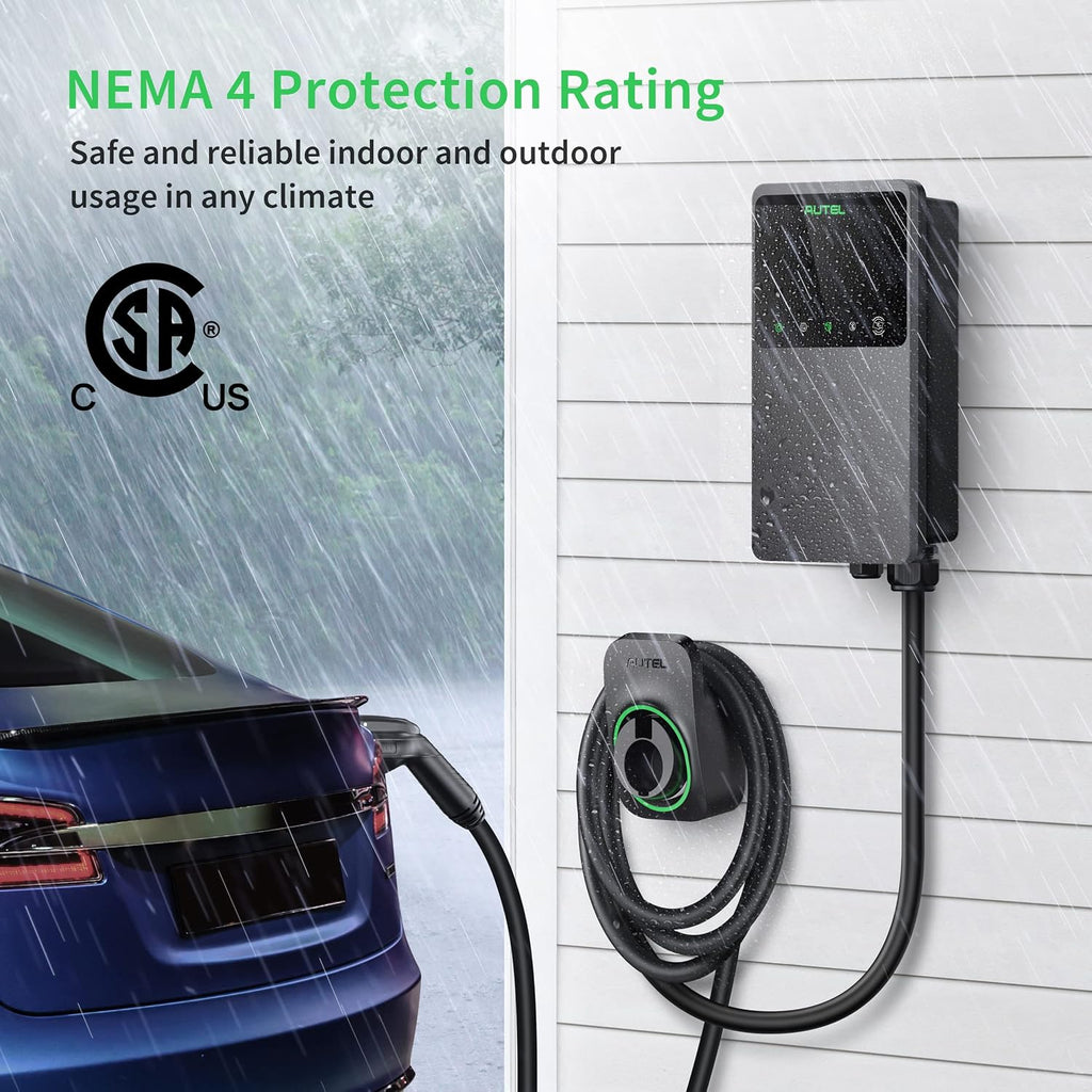 Autel Level 2 EV Charger up to 50Amp, 240V, Indoor/Outdoor Car Charging Station with J1772 Connector, Wi-Fi and Bluetooth Enabled EVSE, Hardwired,25-Foot Cable with Separate Holster, Dark Gray