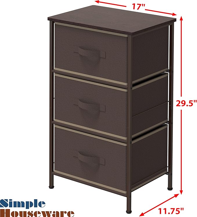 Simple Houseware 3 Drawer Nightstand Dresser
