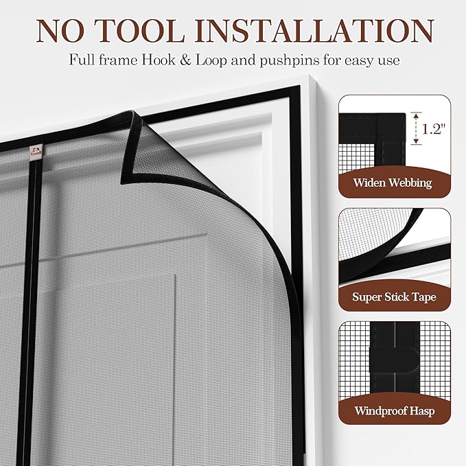 Yotache Reinforced Magnetic Screen Door Fit 48"x84" Doors, Screen Size 50" x 85"