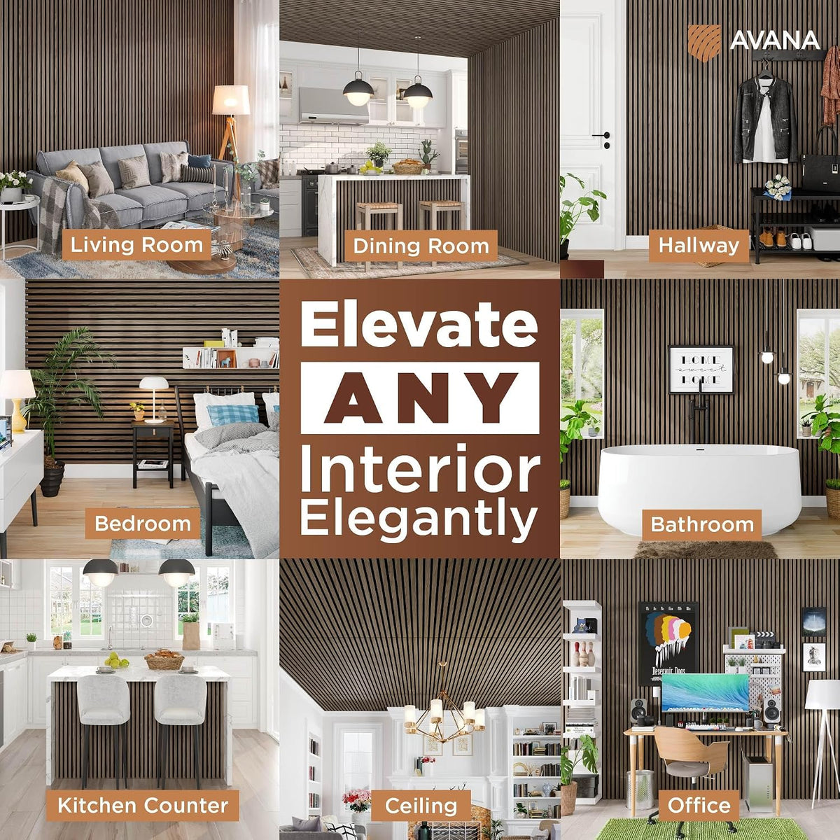Avana Modern Acoustic Wood Wall Panels – 47.2 X 12.6 Inch Walnut Acoustic Panels 1 PC – Wall Panels for Interior Wall Decor for Homes, Offices, Studios – Sturdy and Durable Wood Panels for Wall