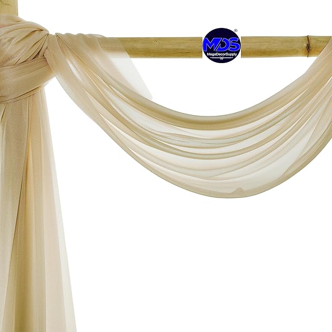MDS Halloween Chiffon Draping Fabric - 2 Panel, 30" Wide x 30ft Long - Sheer Spooky Arbor & Canopy Drapery for Haunted House Backdrops, Party Ceilings, DIY Costumes & Themed Events - Champagne Gold (Pack of 2)