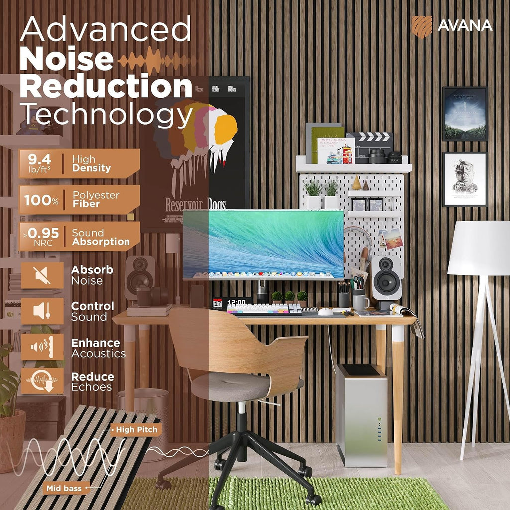 Avana Modern Acoustic Wood Wall Panels – 47.2 X 12.6 Inch Walnut Acoustic Panels 1 PC – Wall Panels for Interior Wall Decor for Homes, Offices, Studios – Sturdy and Durable Wood Panels for Wall
