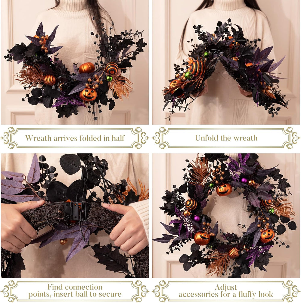 Valery Madelyn 24" Pumpkin Halloween Wreath for Front Door Decor
