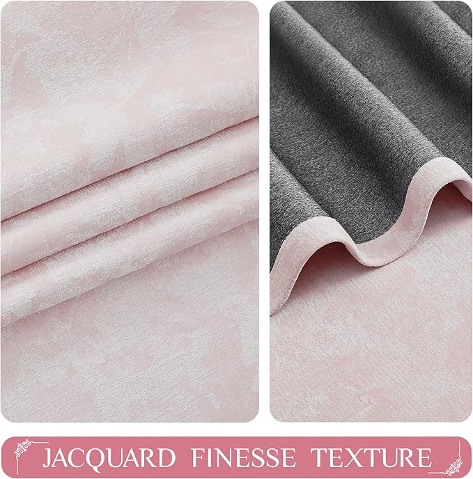 Beauoop Pink Floral Jacquard Blackout Curtains 72 Inches Long 2 Panels