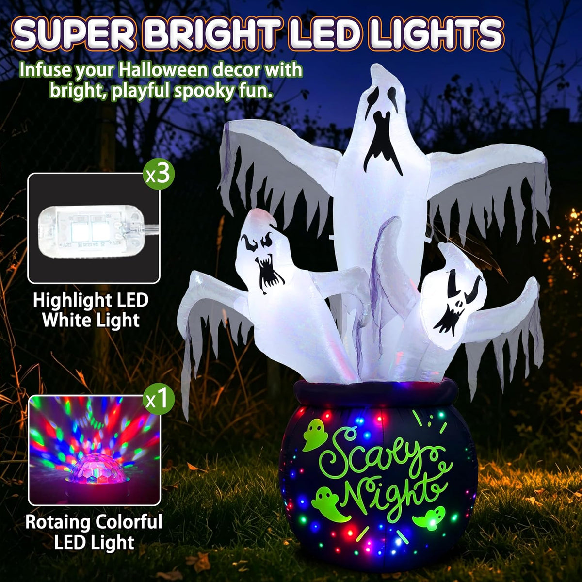 8FT Halloween Inflatables Outdoor Decorations Scary Large Ghost Decor
