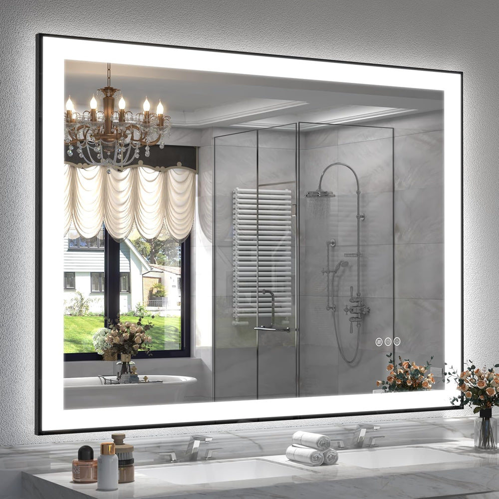 SMIROR 48x40 Black Framed LED Lighted Bathroom Vanity Mirror for Wall