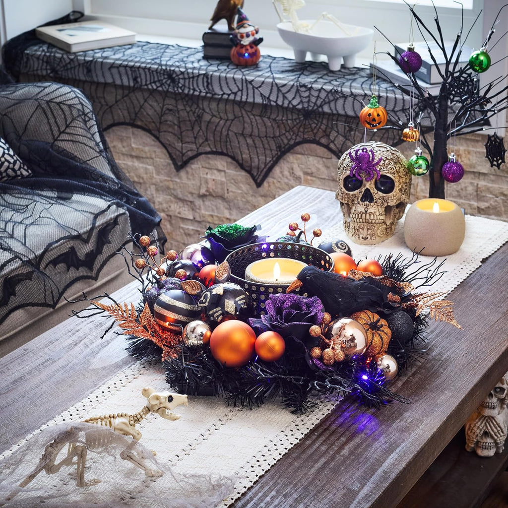 Valery Madelyn 18" Halloween Wreath with Lights for Front Door Party Decor
