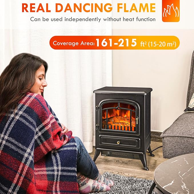 HOMCOM 22" Electric Fireplace Heater, Freestanding Fire Place Stove