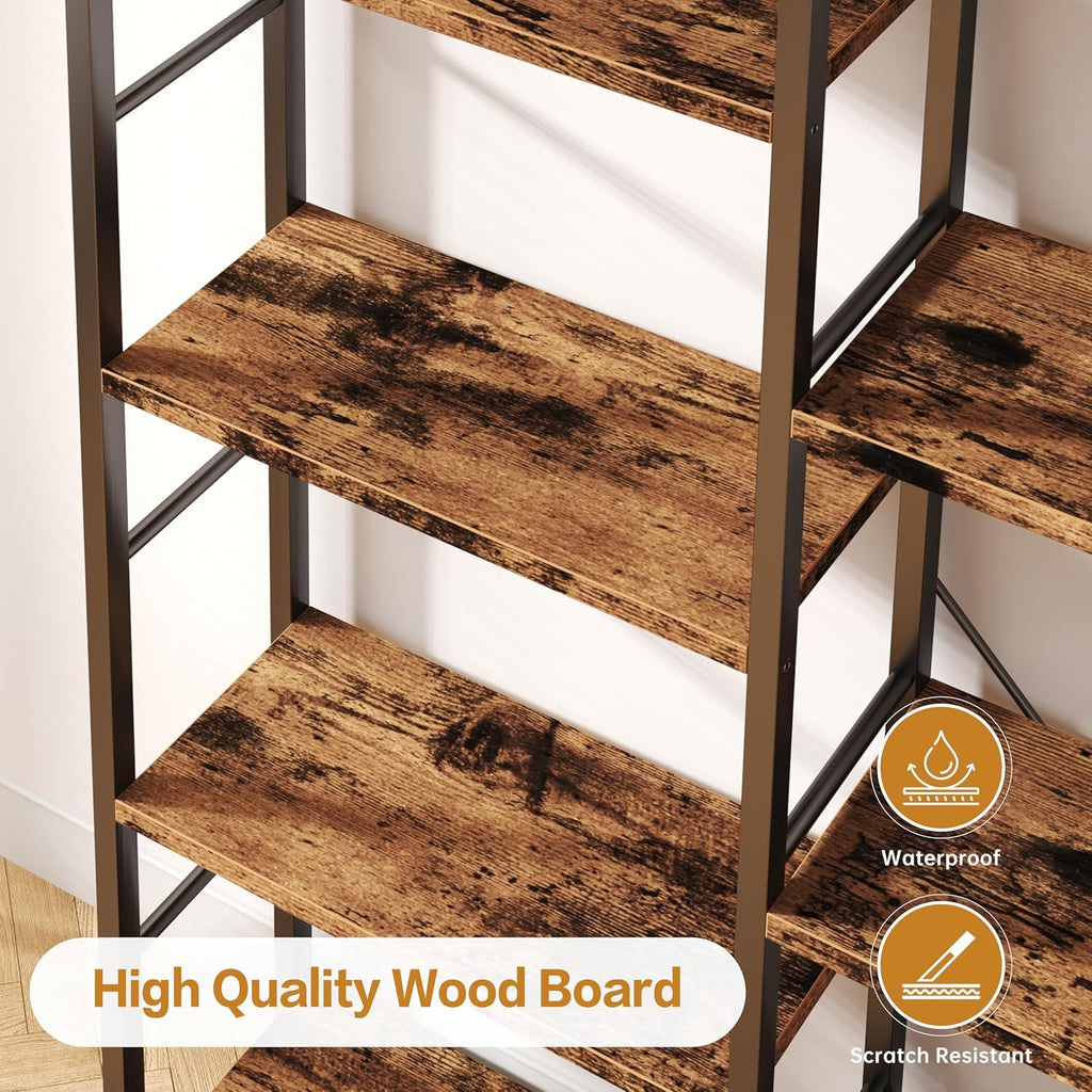Shintenchi Triple 5 Tier Bookshelf, Large Wide Bookcase, Display Shelf