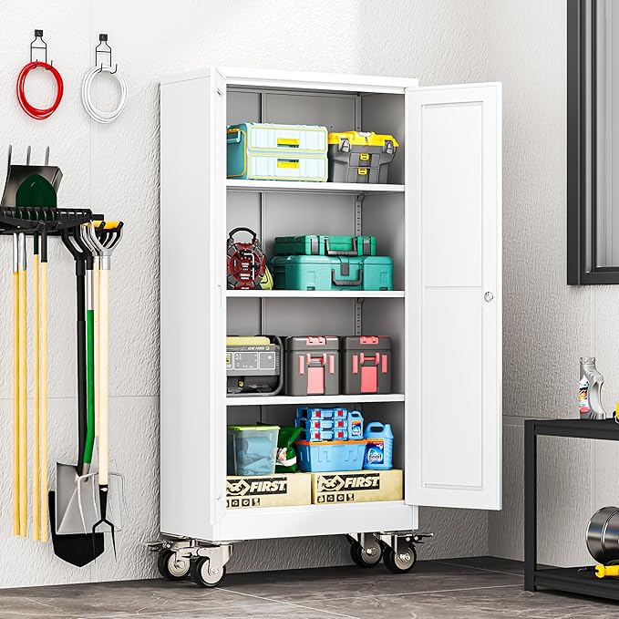 61" H Metal Garage Storage Cabinet, Rolling Tool Cabinet