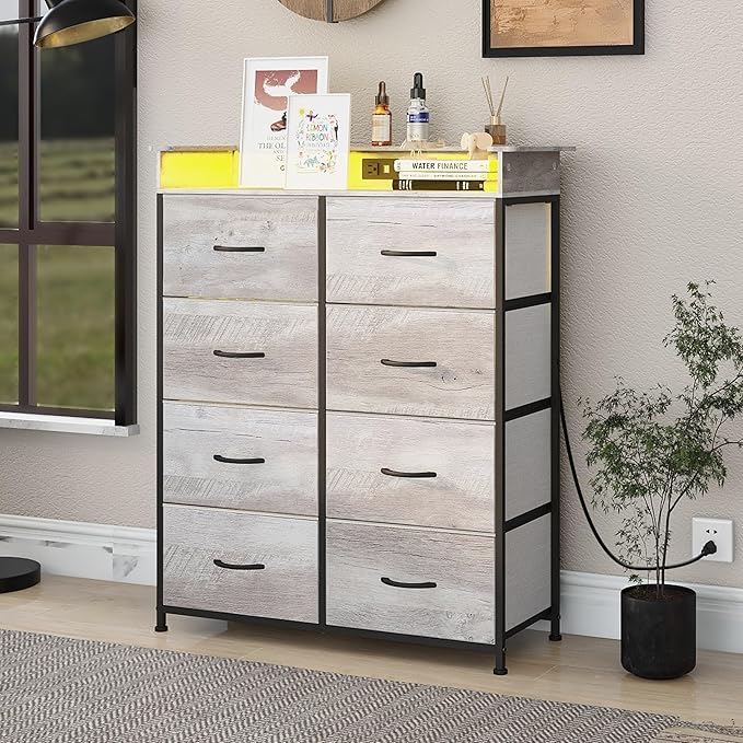 Dresser for Bedroom with Charing Station Grey Dresser with LED Lights Tall