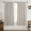 QJmydeco 100% Blackout Curtains 45 Inches Long 2 Panels Set, Short Linen Heat Blocking Drapes 46 Inch Small Window Decor for Kitchen Bedroom Bathroom Thermal Insulated Textured Look Hook Belt