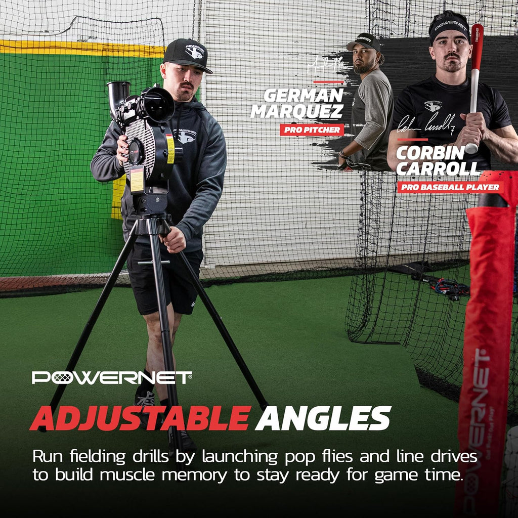 PowerNet Launch F-lite Softball & Baseball Pitching Machine, Dimpled Practice Balls, Bucket of Baseballs, Coaching Bucket Bundle for Pitching Machine, Baseball Training Equipment