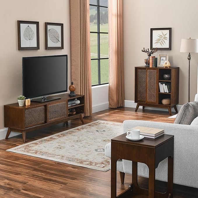 LKTART TV Stand for TVs up to 65'', Mid Century Modern Entertainment Center