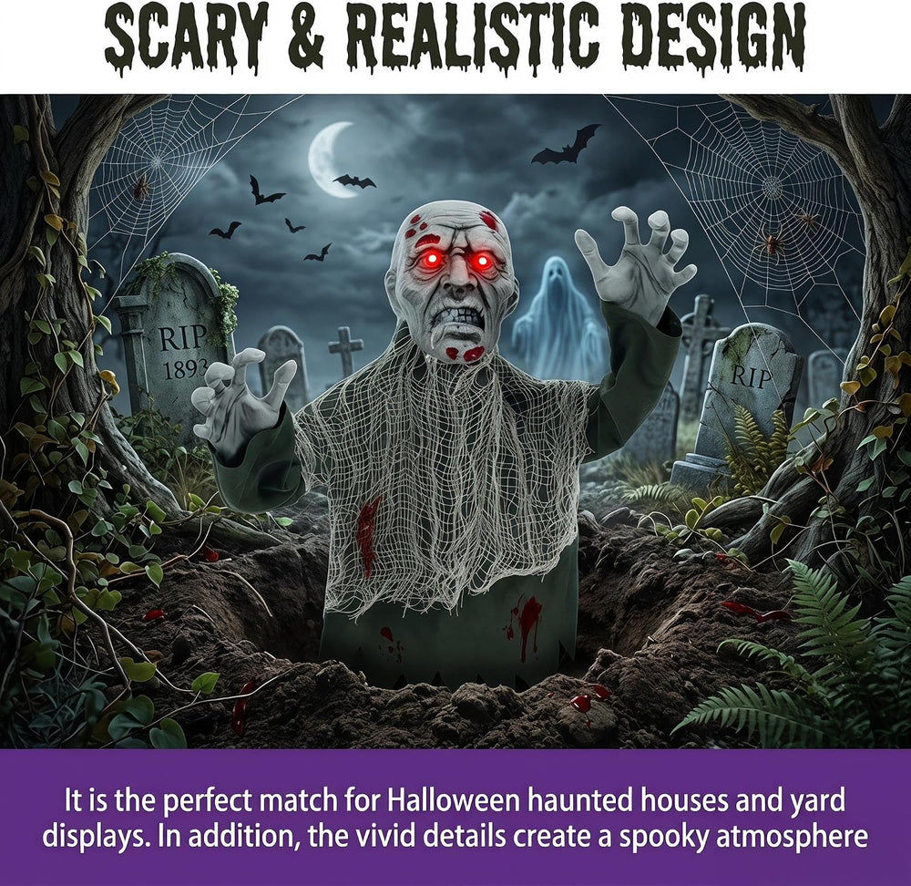 Halloween Decorations Outdoor Ground Zombie Decor, Animated Yard Prop