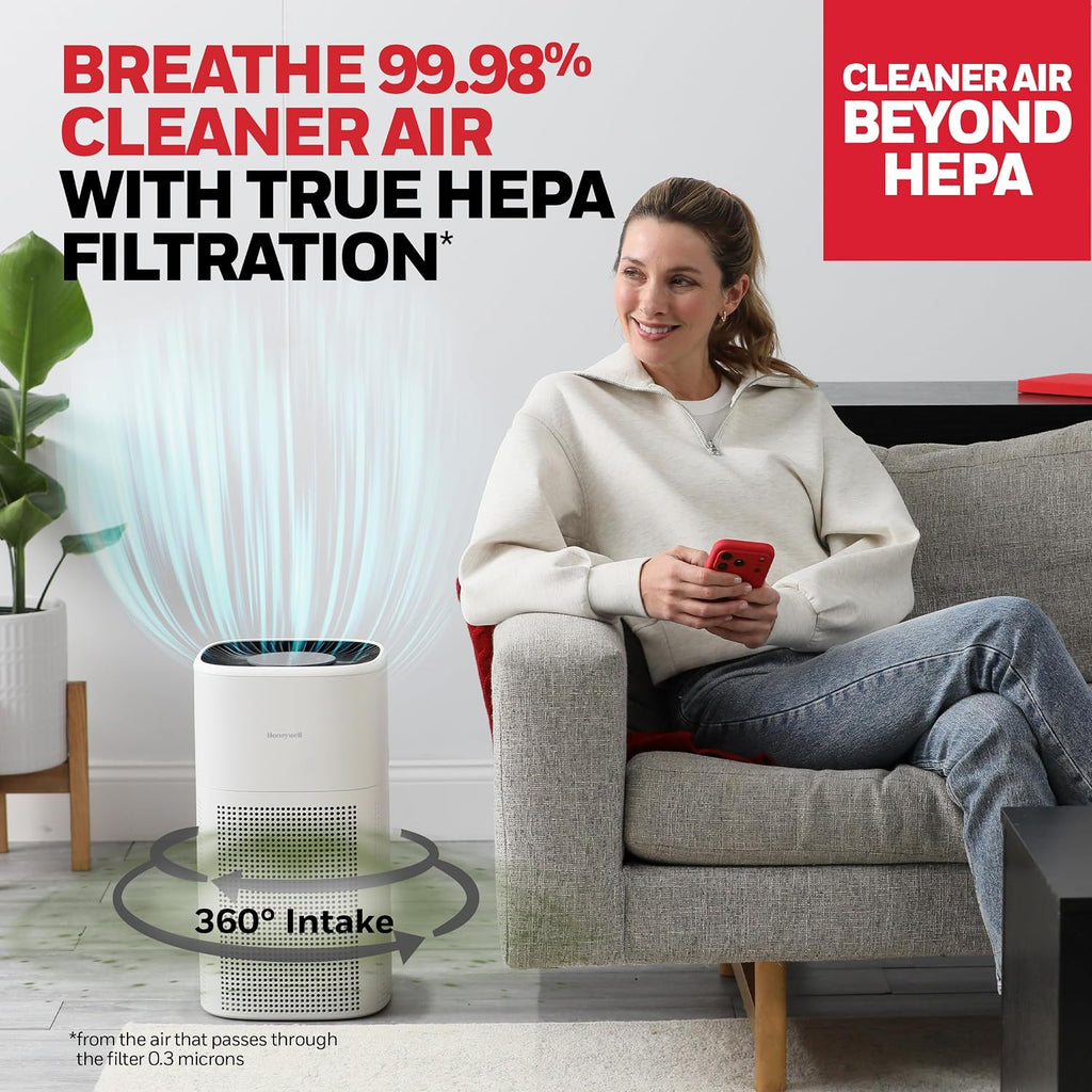 Honeywell Allergen Plus 4-in-1 HEPA Air Purifier for Home, Up to 1718 Ft² Coverage for Large Rooms, Reduces Allergens, Pet Dander, Smoke & Odors, Air Quality Sensor with Auto Mode, White, HPA4300W