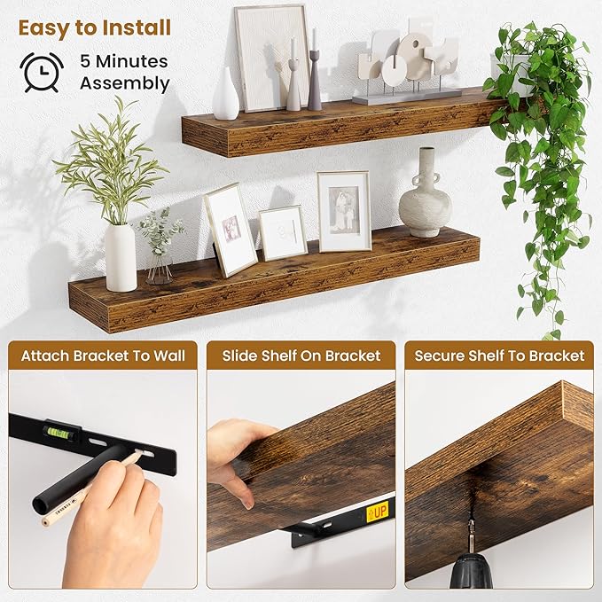 Fun Memories Bathroom Shelves 32 Inch Long Set of 2, Floating Shelves