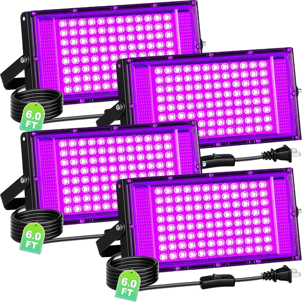 TigQiang 100W 4 Pack Black Light, Glow Party Supplies, Blacklight Halloween
