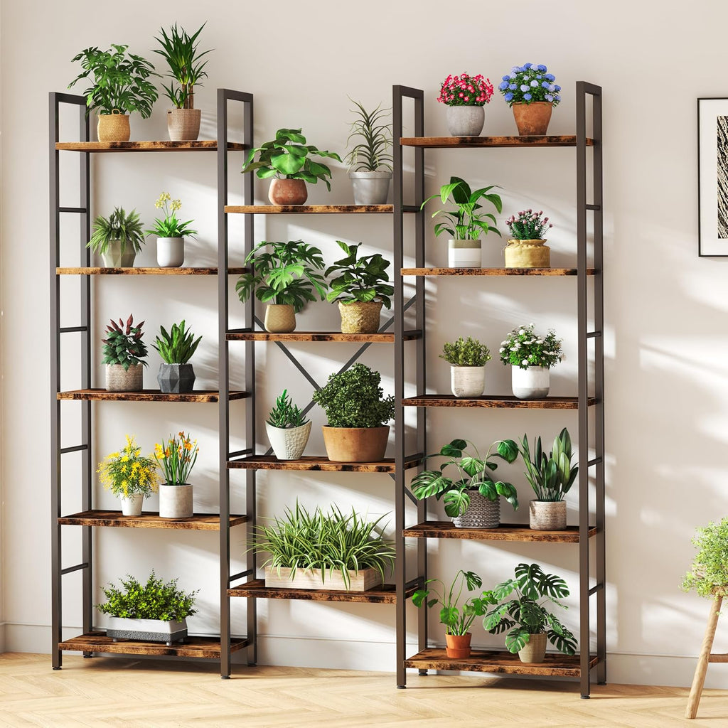 Shintenchi Triple 5 Tier Bookshelf, Large Wide Bookcase, Display Shelf