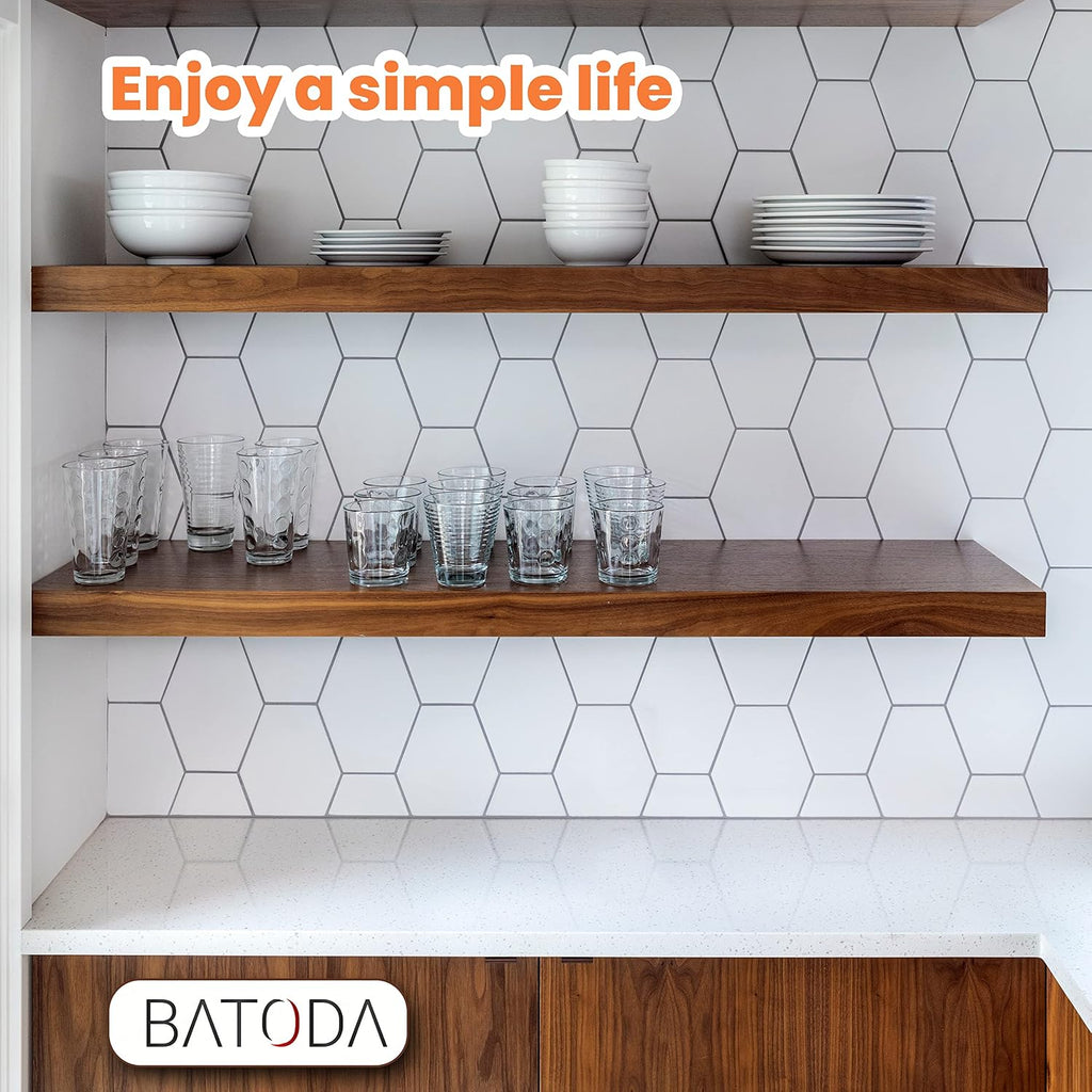 BATODA Set of 2 24" Acacia Wood Floating Shelves Wall Mounted – Rustic Farmhouse Wooden Wall Storage Shelf for Bedroom, Kitchen, Home Décor - Brackets and Shelving Hardware Included