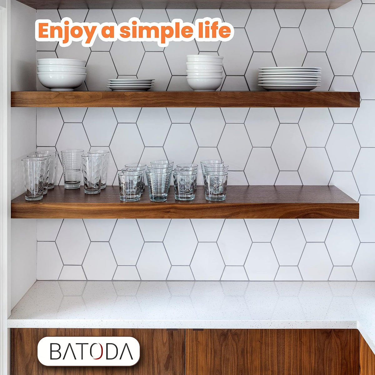 BATODA Set of 2 24" Acacia Wood Floating Shelves Wall Mounted – Rustic Farmhouse Wooden Wall Storage Shelf for Bedroom, Kitchen, Home Décor - Brackets and Shelving Hardware Included