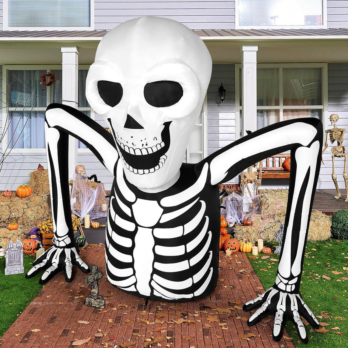 Joiedomi 5.5 FT Long Halloween Inflatables Outdoor Decorations, Skeleton Halloween Decor Blow Up Yard Decorations with LEDs, Inflatable Skeleton Ground Breaker for Outside Lawn Garden Decor