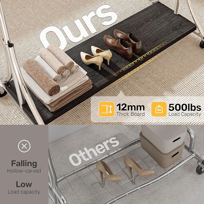 HOKEEPER Clothes Rack with Wood Shelves Height Adjustable Clothing Rack with