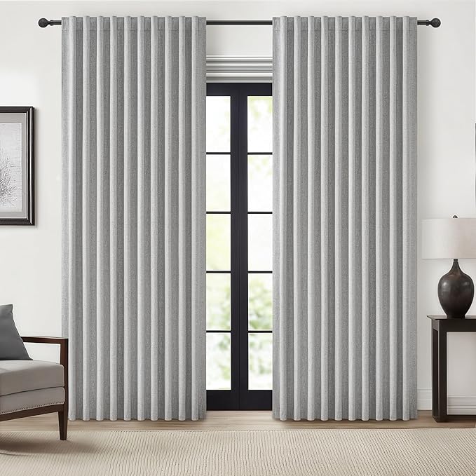 Gray Blackout Curtains 70 Inches Extra Wide Linen Curtains 84 Inch Length