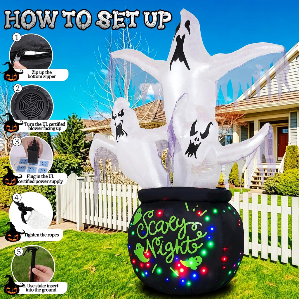 8FT Halloween Inflatables Outdoor Decorations Scary Large Ghost Decor
