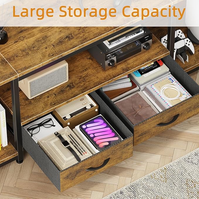 GYIIYUO LED TV Stand with Mount and Power Outlet & Fabric Drawers