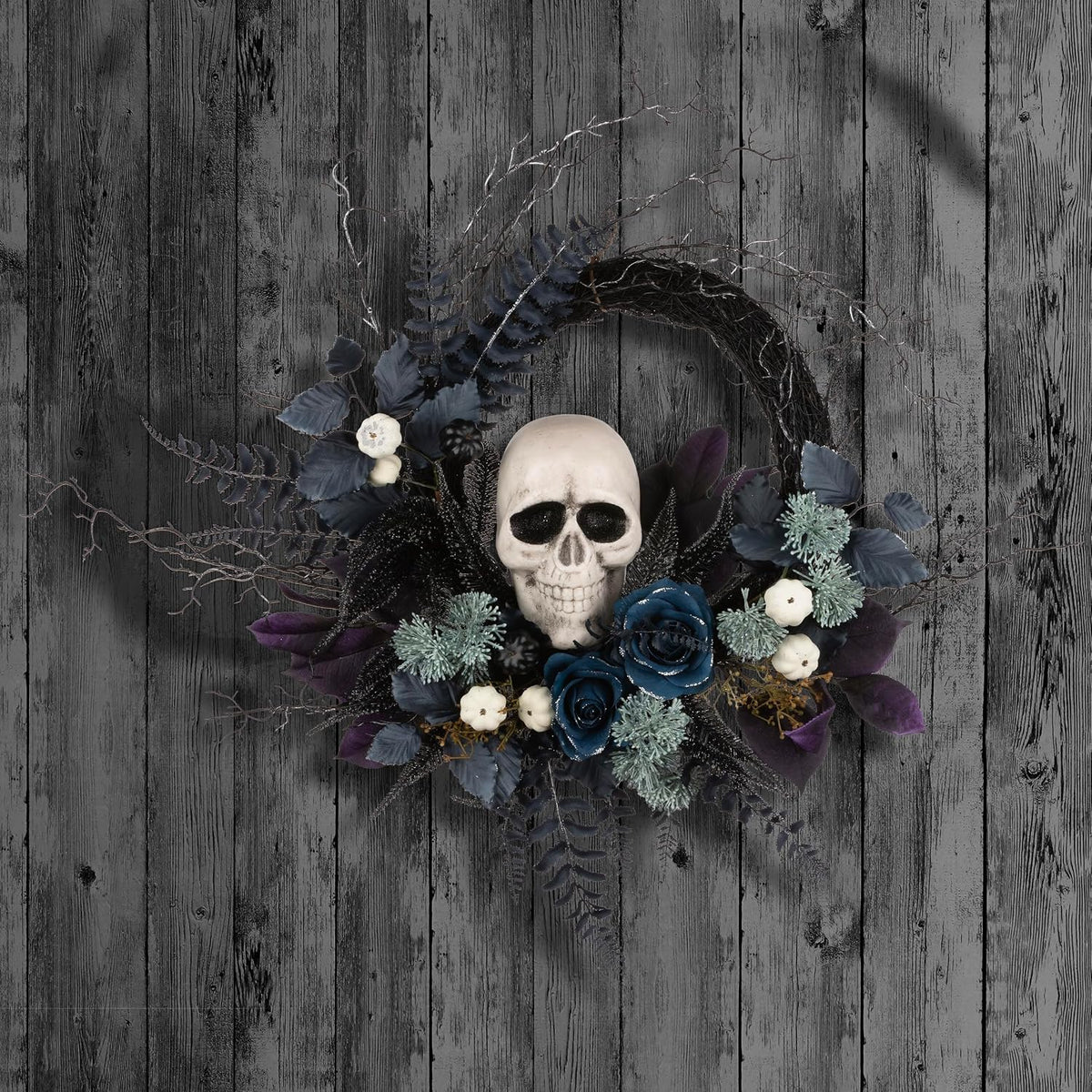 National Tree Company Artificial Halloween Skull Wreath, Black, 24inch