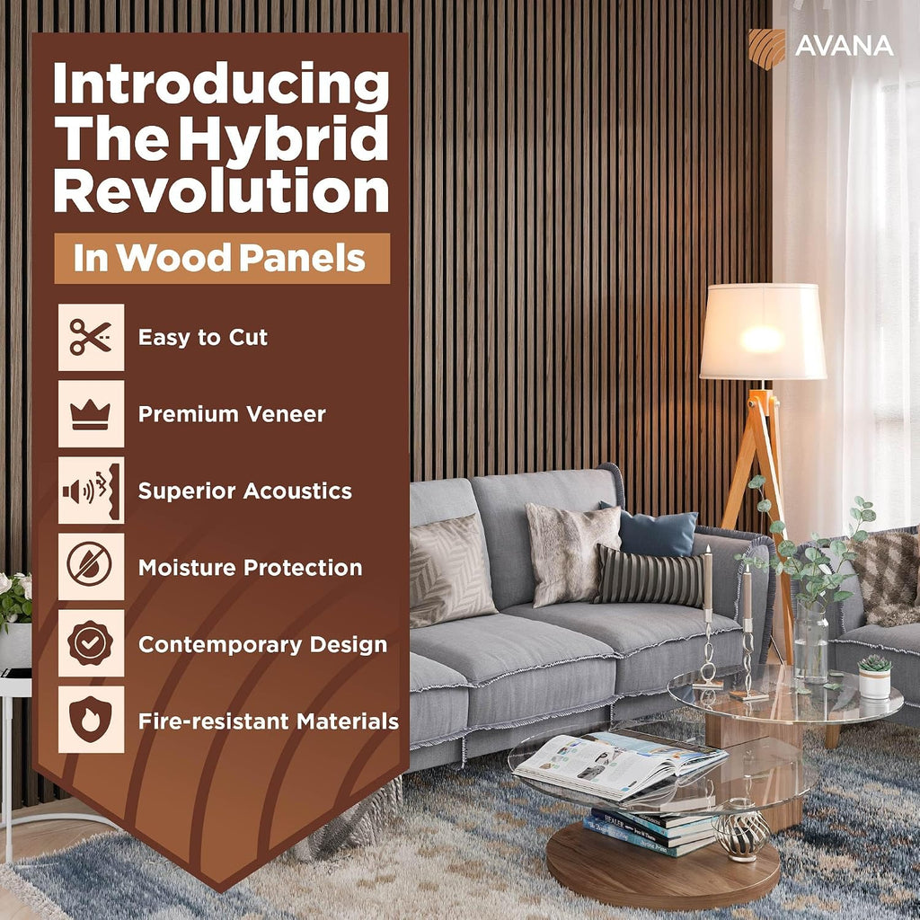 Avana Modern Acoustic Wood Wall Panels – 47.2 X 12.6 Inch Walnut Acoustic Panels 1 PC – Wall Panels for Interior Wall Decor for Homes, Offices, Studios – Sturdy and Durable Wood Panels for Wall