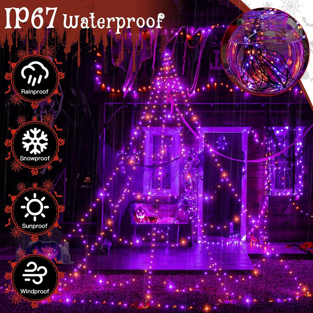 Ollny Halloween Lights Outdoor 454 LED Spider Web Lights Orange & Purple