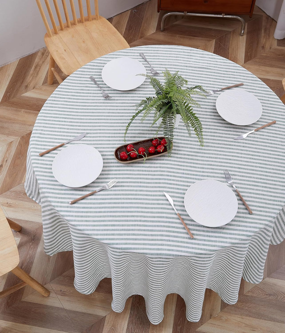 100% Yarn-Dyed Linen Round Tablecloth 70Inches for Dinners, Parties, Easter, ...