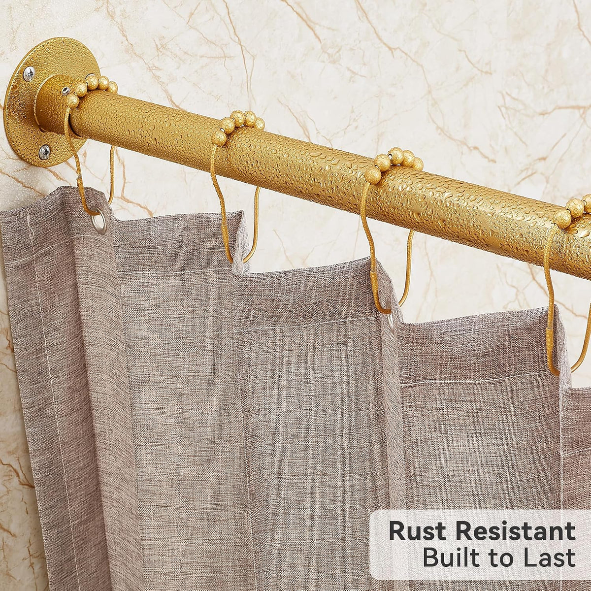 L Shaped Corner Shower Curtain Rod, [23.6"-52"] x [23.6"-52"] Heavy Duty 90 Degree Adjustable Shower Pole for Bathroom, Bathtub & Outdoor with 12 Hooks & Ceiling Support - Gold