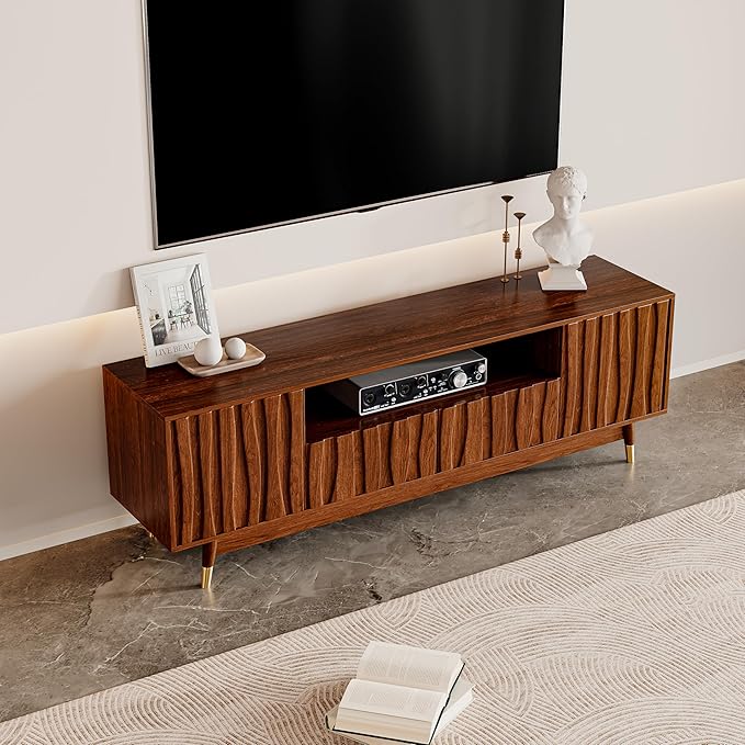 ATJafurn 66‘’ Brown Walnut Finish TV Stand