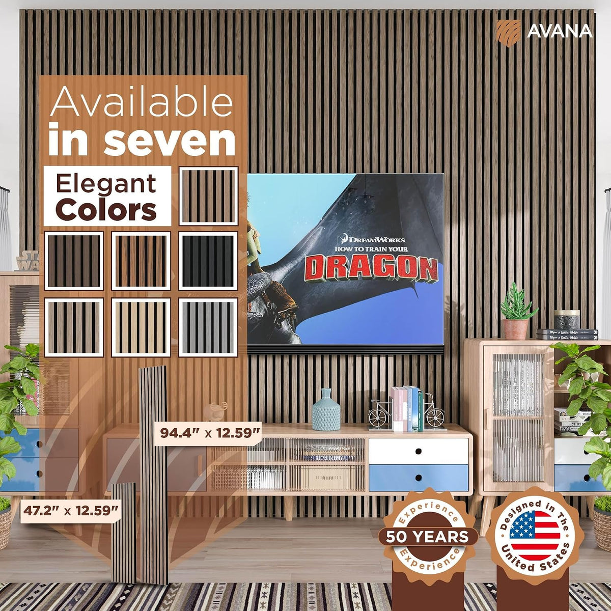 Avana Modern Acoustic Wood Wall Panels – 47.2 X 12.6 Inch Walnut Acoustic Panels 1 PC – Wall Panels for Interior Wall Decor for Homes, Offices, Studios – Sturdy and Durable Wood Panels for Wall