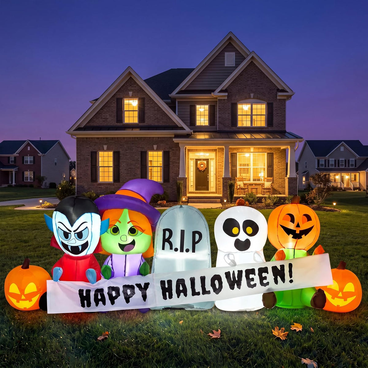 Joiedomi 8 FT Long Inflatable Halloween Decor Outdoor, Halloween Blow Up Decorations Inflatable Pumpkin Ghost Vampire Witch Tombstone with LEDs for Yard Decorations