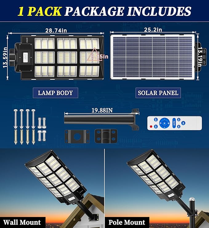 Gefolly SL-7200W Solar Street Light Outdoor, Wide Angle 450000LM