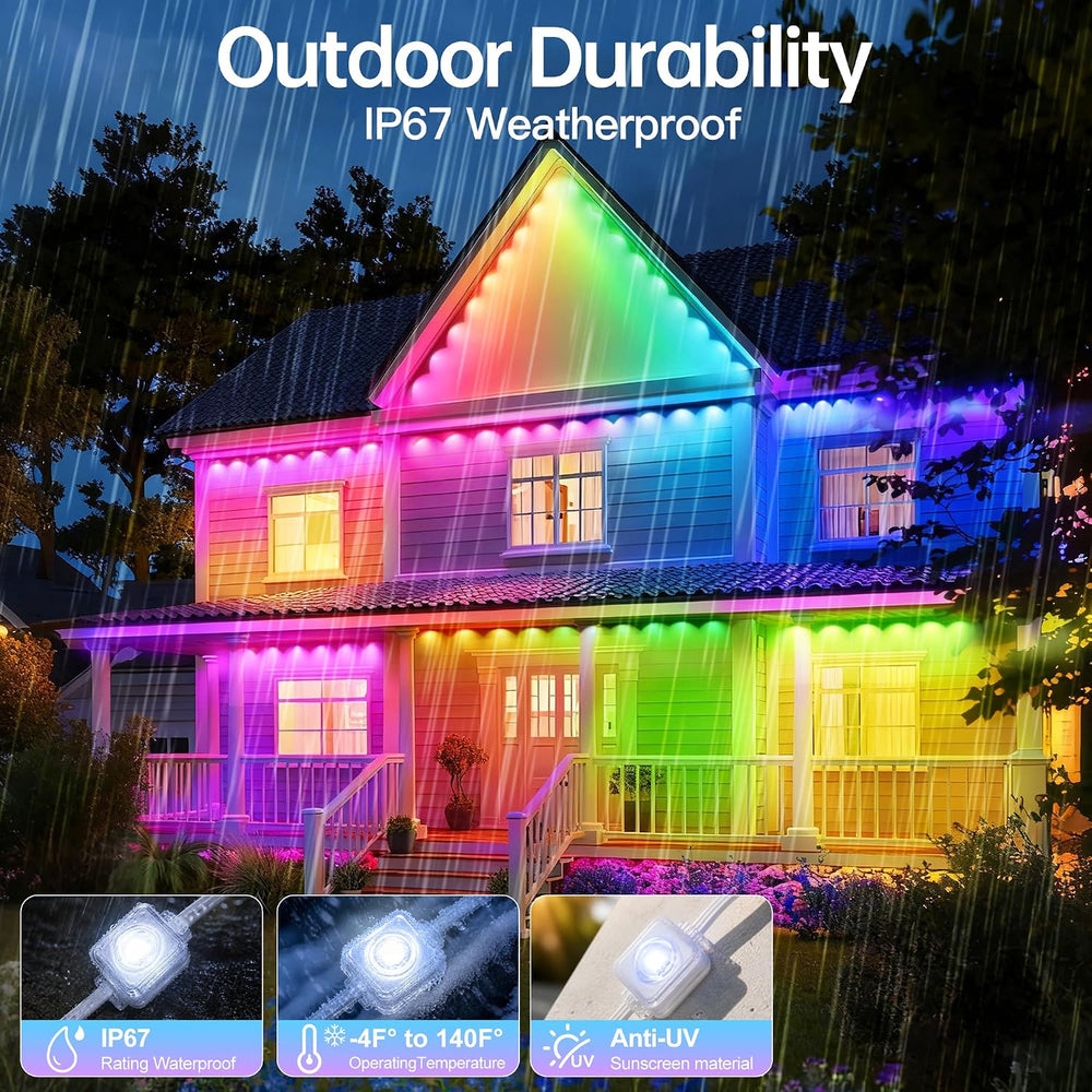 Permanent Outdoor Lights 200ft RGB+IC Outdoor String Lights App&Voice Con...